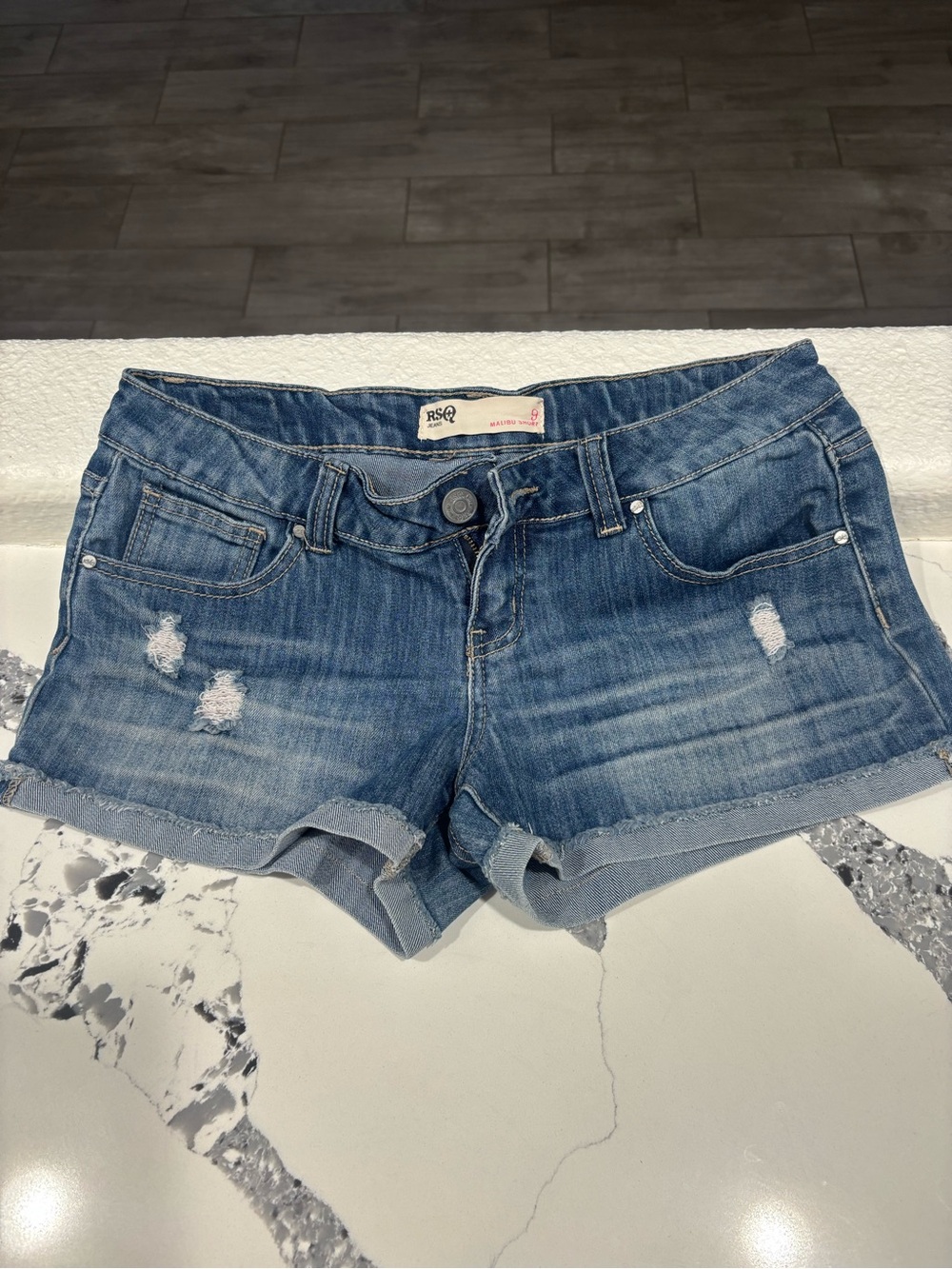 RSQ Light Blue Distressed Rolled-Hem Denim Shorts size 9